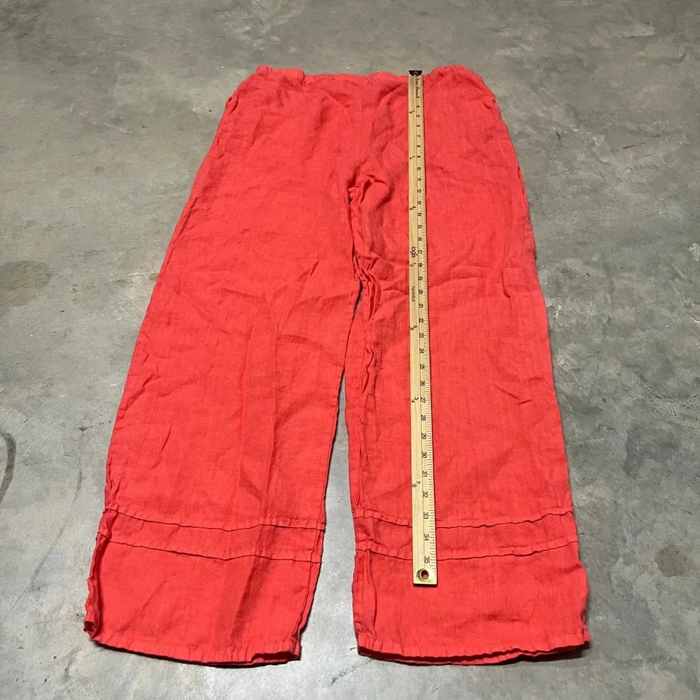 Bryn Walker Womens Medium Coral Red 100% Linen Wide Leg Elastic Waist Pants USA
